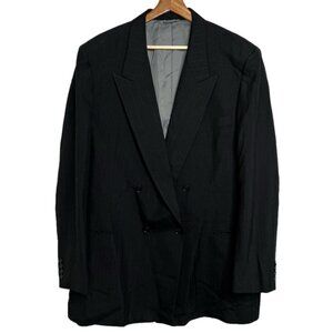 Oleg Cassini Mens Size 46L Black Double Breasted Blazer Sport Coat Suit Jacket